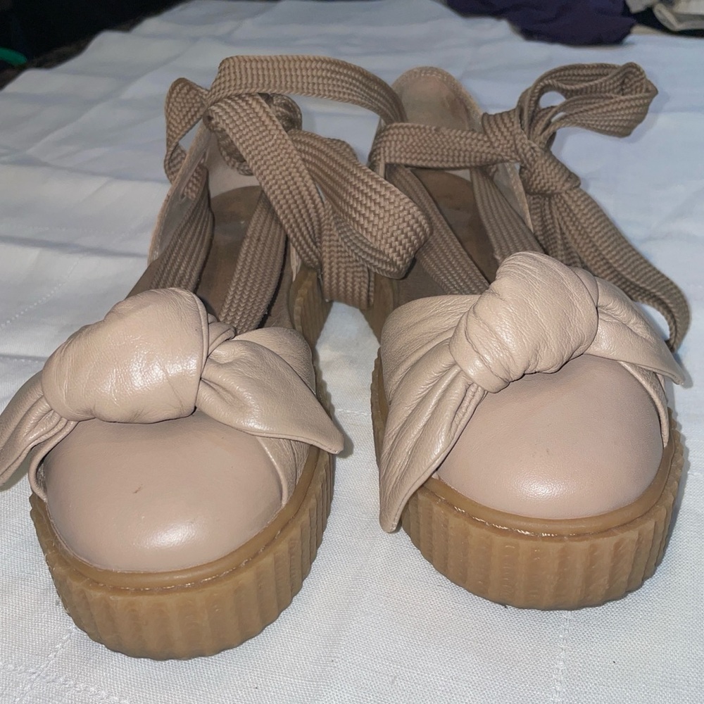 Knot-Front Lace-Up Flats in Taupe - Picture 5 of 9